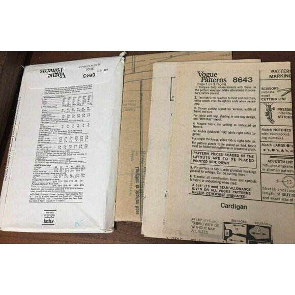 Sewing Pattern Vogue 8643 Miss Half Size Cardigan Top Skirt Pants 16-1/2 Bust 39 - Picture 4 of 7